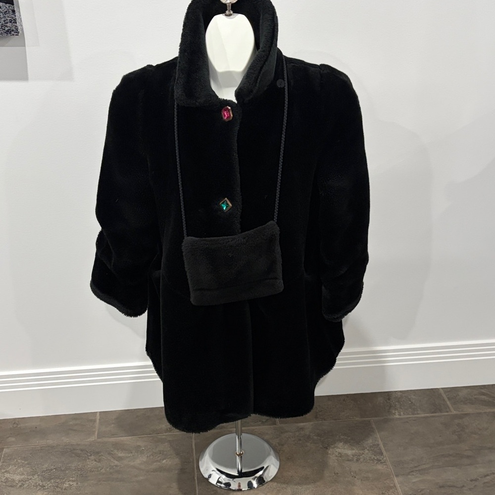 Little Girls Elegant Black Faux Fur Coat and muff.